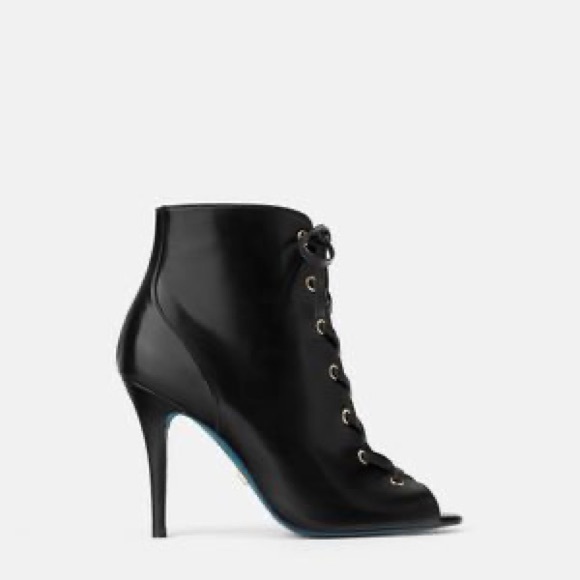 Zara Black Leather LaceUp bootie open-toe Stiletto - Picture 10 of 10